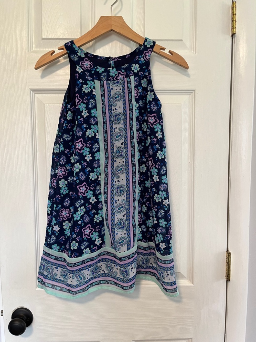 wonder nation Navy Floral Tank Dress with Mint & Lavender Accents